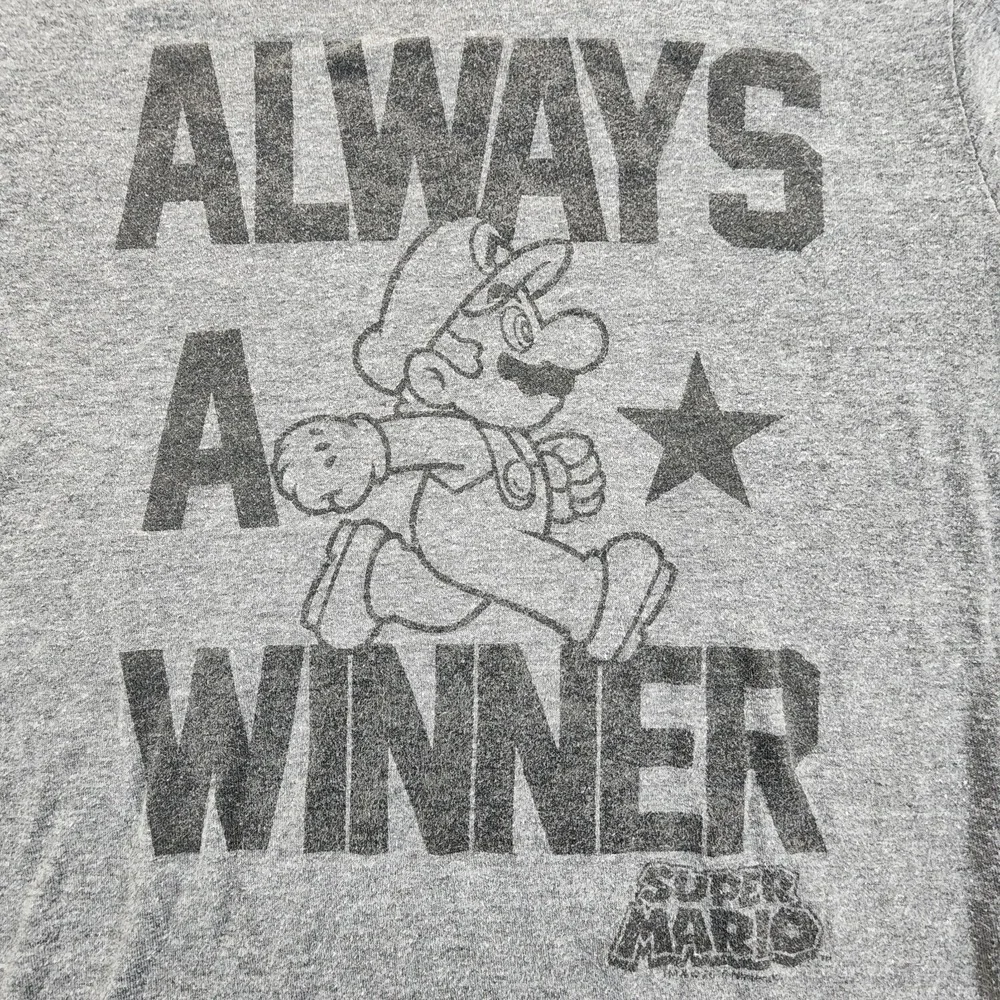Super Mario Always a Winner Gray Short Sleeve T-Shirt Youth L